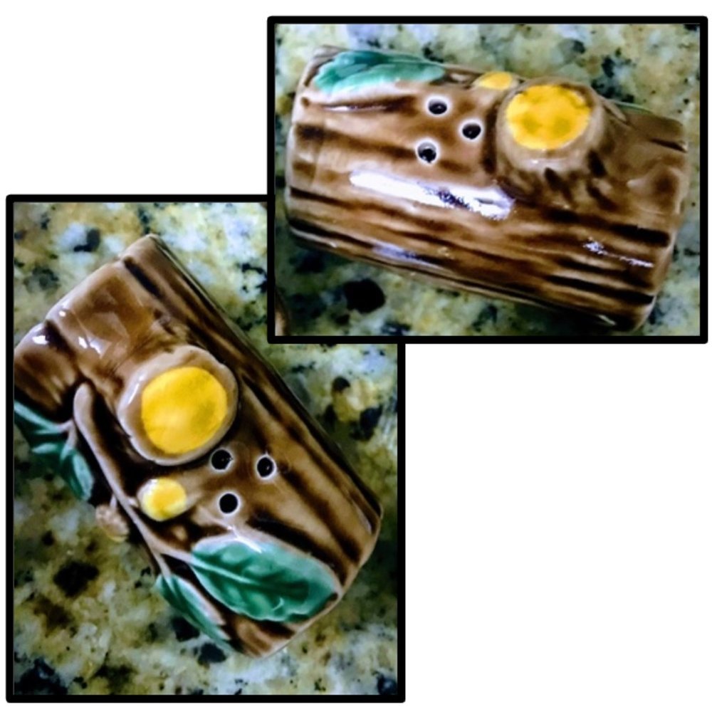 Vintage wooden logs salt shaker set
